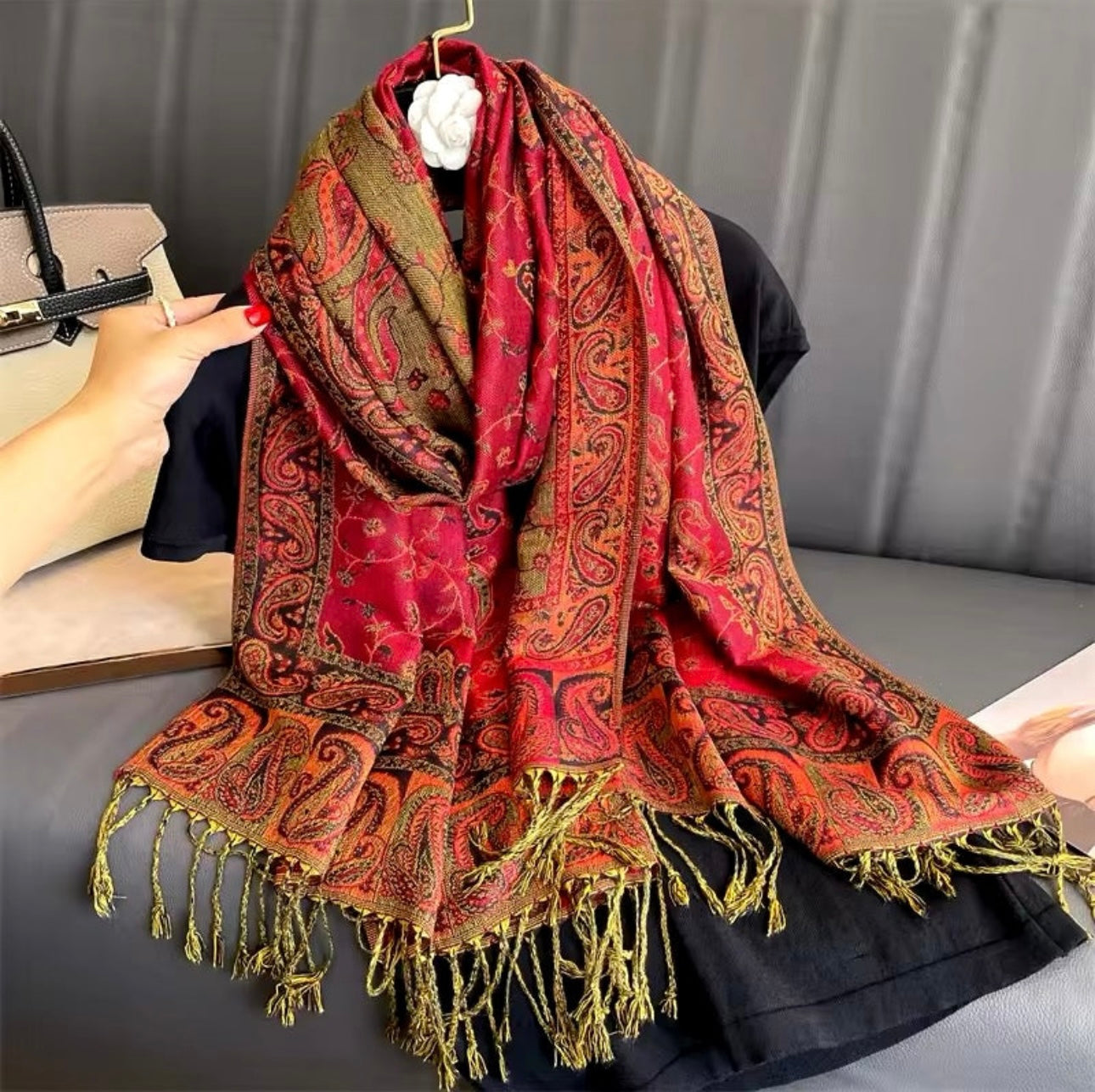 Luxury Women Classic Pashmina Cashmere Touch Bohemia Scarf - Warm Fringe Shawl