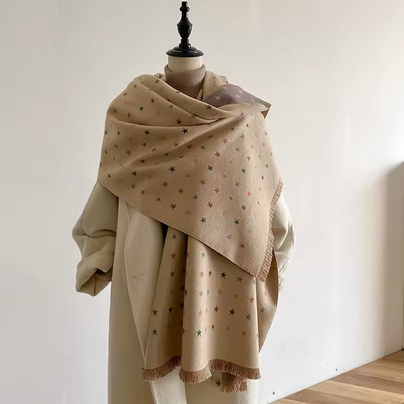 Women Luxurious Cashmere Touch Scarf - Warm Fringe Shawl