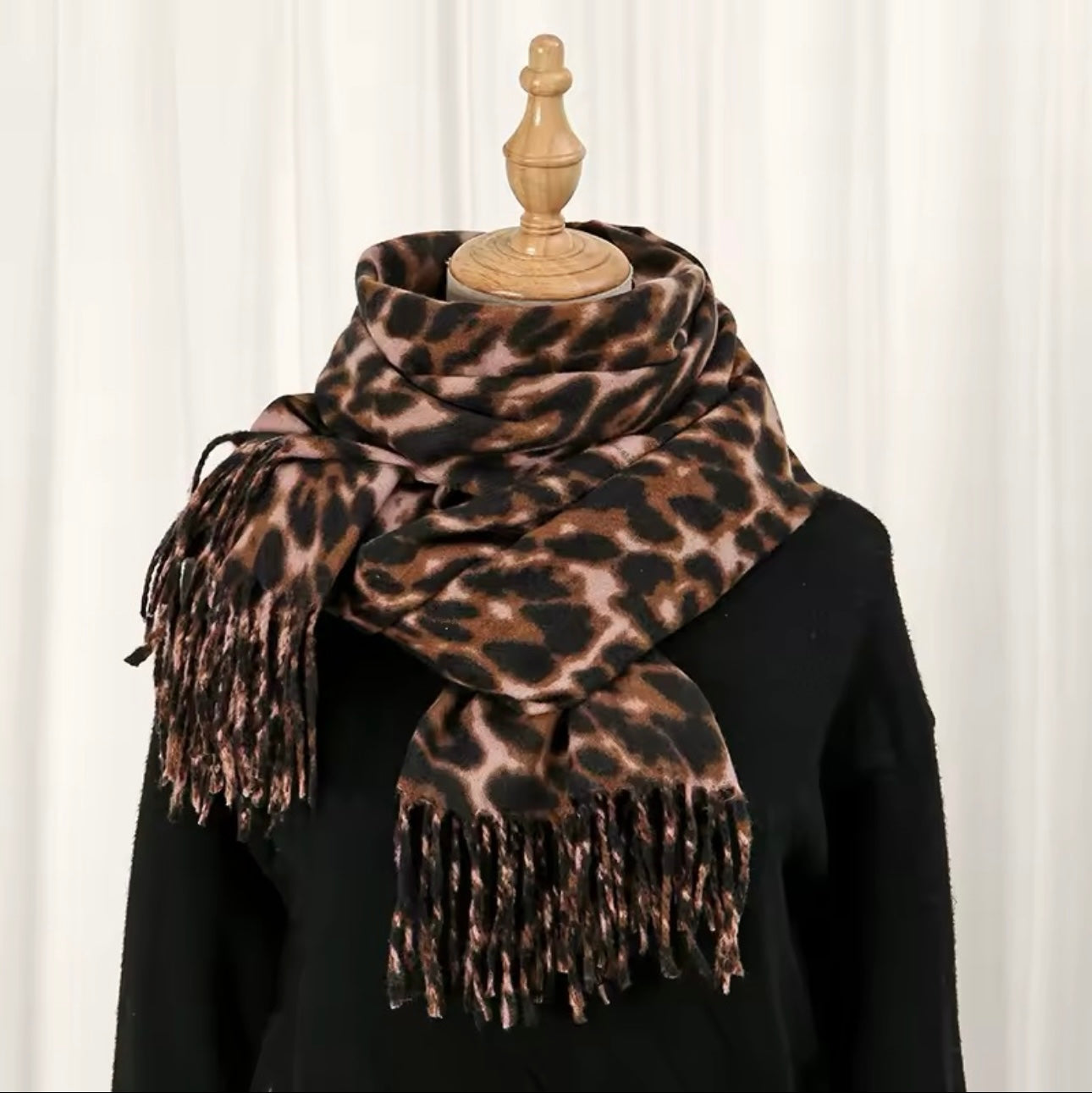 Leopard Print Scarf Thickened Animal Cheetah Print Warm Cashmere Double Sided Shawl Women Allure