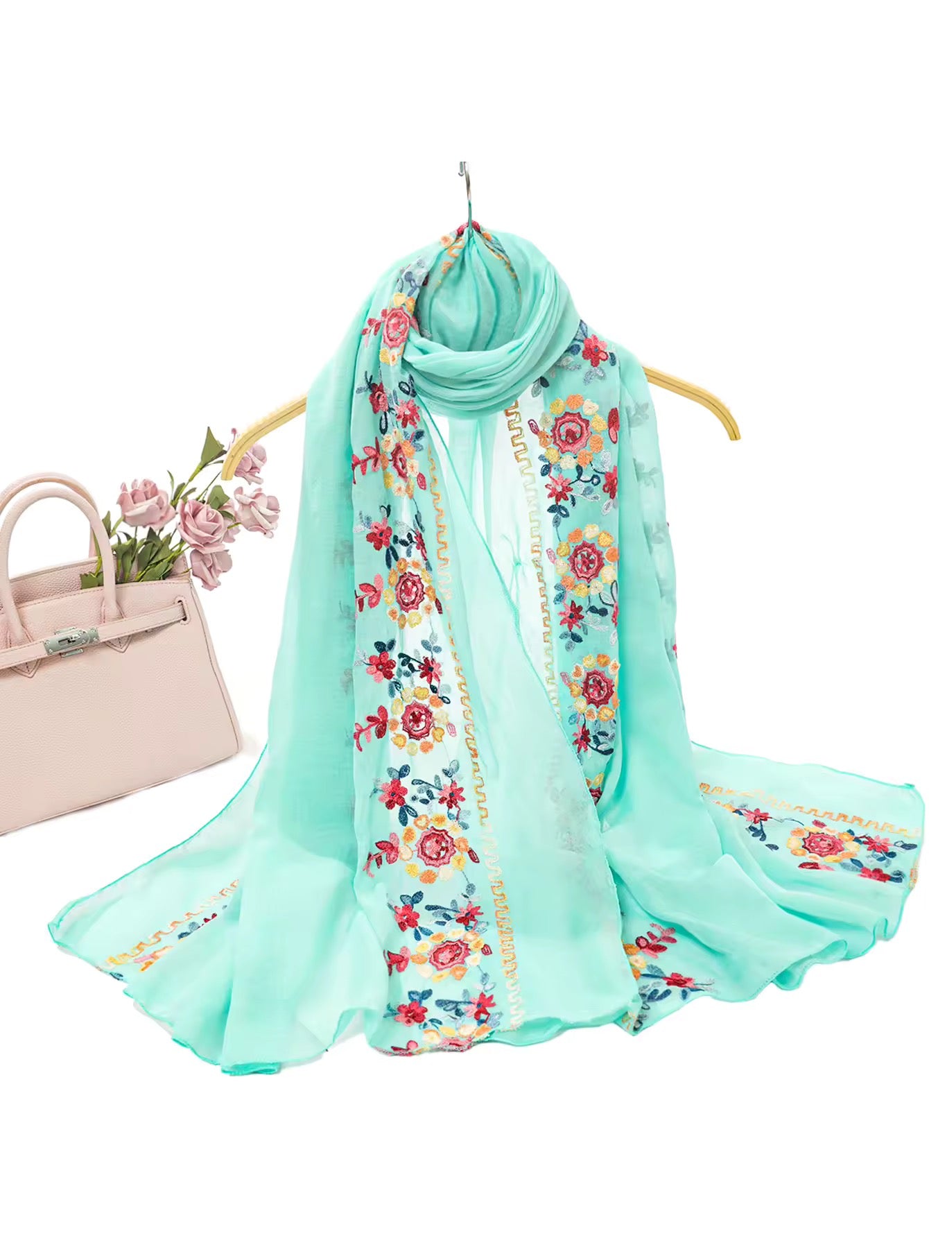 Women Embroidered Scarf Elegant and Versatile for Women Floral Shawl