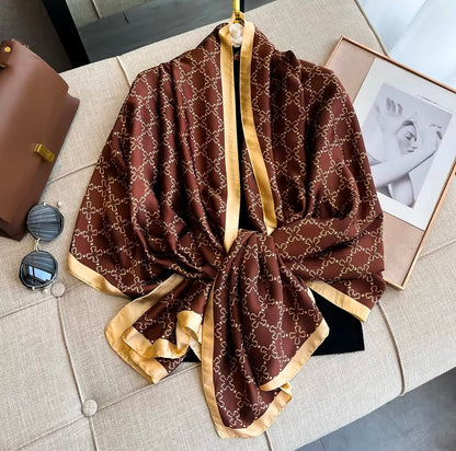 Satin Shawls Autumn Colour Print Luxury Silk Scarf Scarves Women Silk Satin