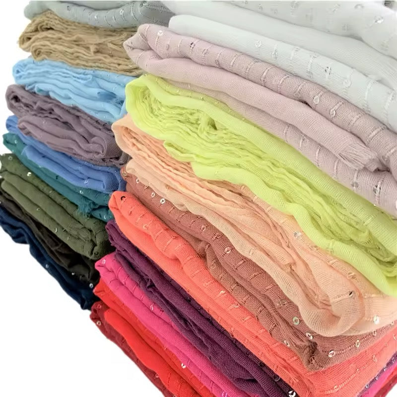 Women Glimmer Shiny Women Hijab Scarf Muslim Long Scarves Light Weight