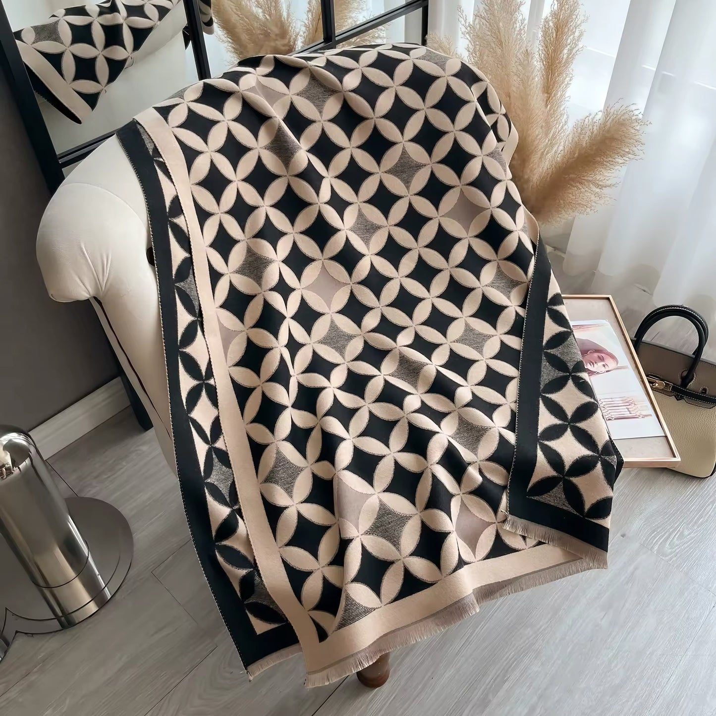 Women Luxurious Cashmere Touch Scarf - Warm Fringe Shawl