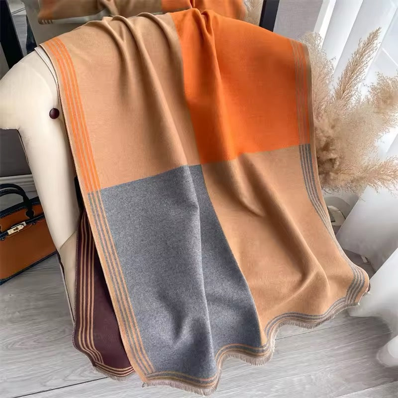 Women Luxurious Cashmere Touch Scarf - Warm Fringe Shawl