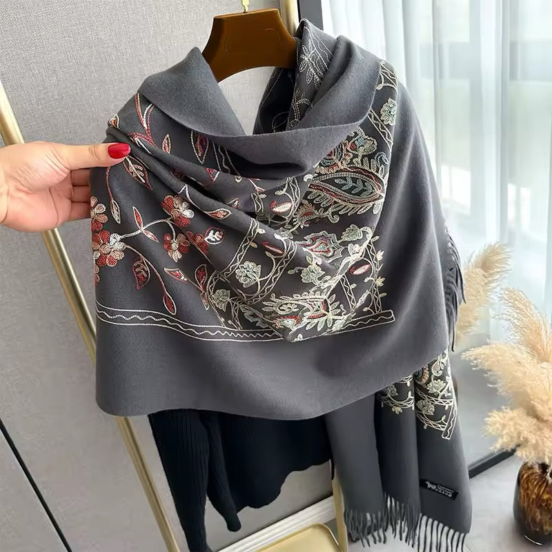 Women Embroidered Scarf Elegant and Versatile for Women Floral Shawl