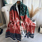 Luxury Women Floral Cashmere Touch Flower Scarf - Warm Fringe Shawl