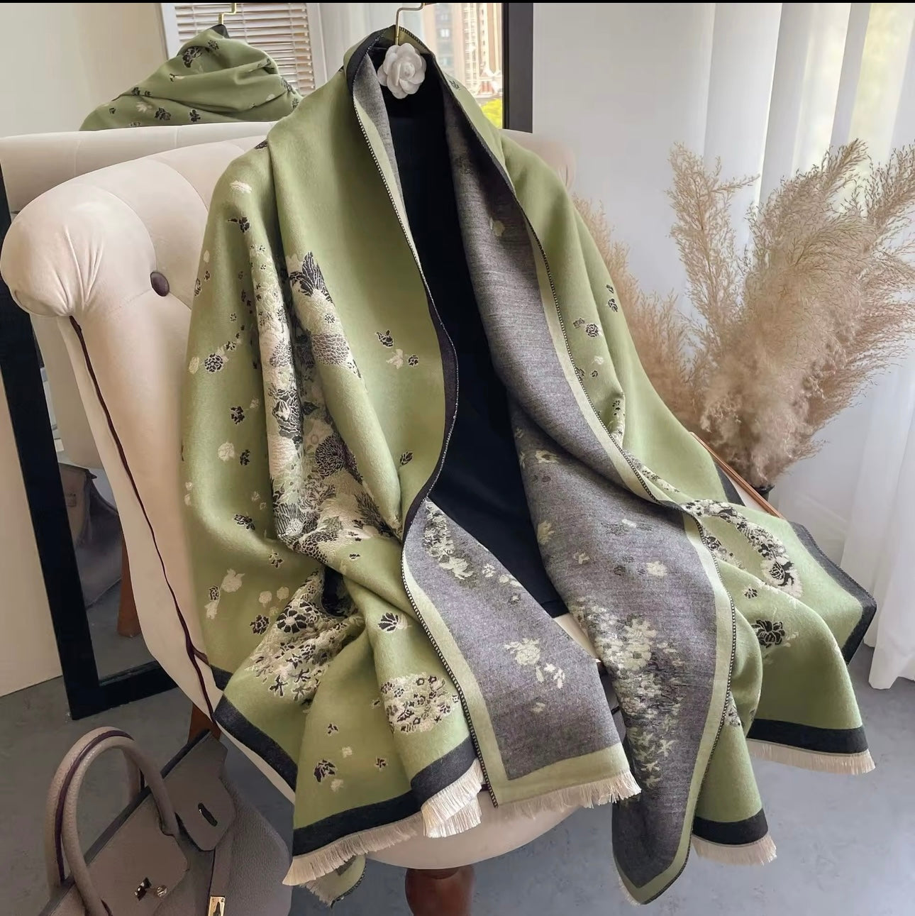 Luxury Women Limited Edition Horse Design  Cashmere Touch Scarf - Warm Fringe Shawl