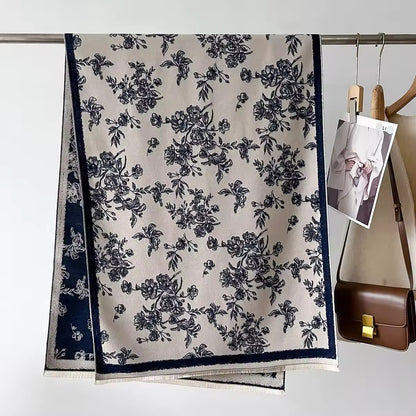 New Luxury Women Floral Double Sided Cashmere Touch Scarf - Warm Fringe Pashmina Shawl Bufanda UK