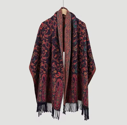 Luxury Women Classic Pashmina Double Sided Cashmere Touch Scarf - Warm Fringe Women Floral Shawl