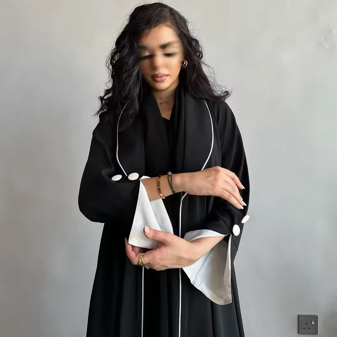 Women Split Abaya Open Front Kaftan Arab Long Robe