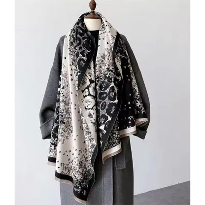 Leopard Print Scarf Thickened Warm Cashmere Double Sided Shawl Women Allure