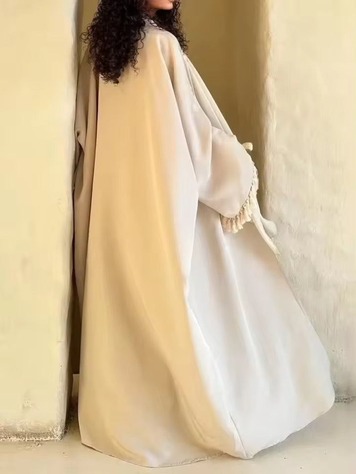 Women Split Abaya Open Front Kaftan Arab Long Robe