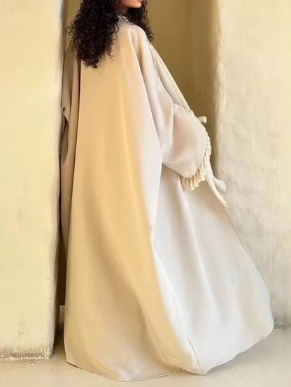 Women Split Abaya Open Front Kaftan Arab Long Robe