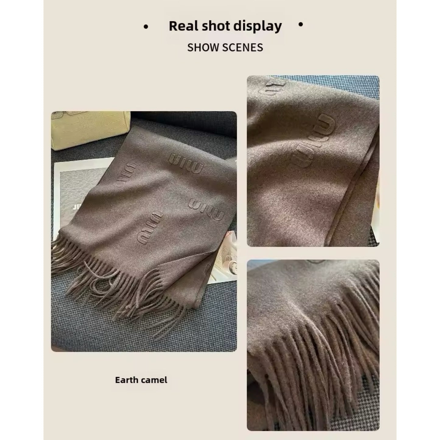 Women & Men Wool Scarf Embossed Simple Warm Muffler Cashmere Thick Fringed Shawl Women Woollen