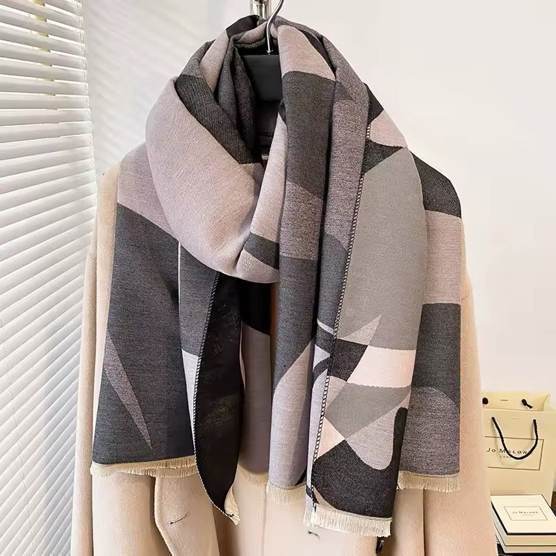 Women Luxurious Cashmere Touch Scarf - Warm Fringe Shawl