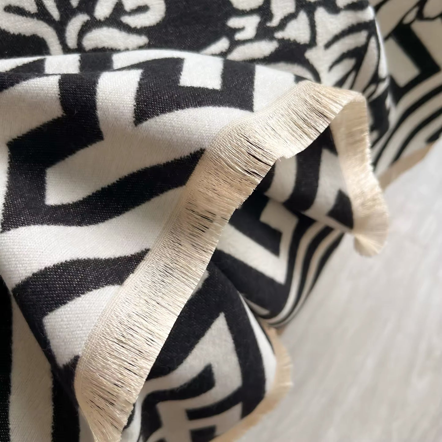 Luxury Women Floral Cashmere Touch Flower Scarf - Warm Fringe Shawl