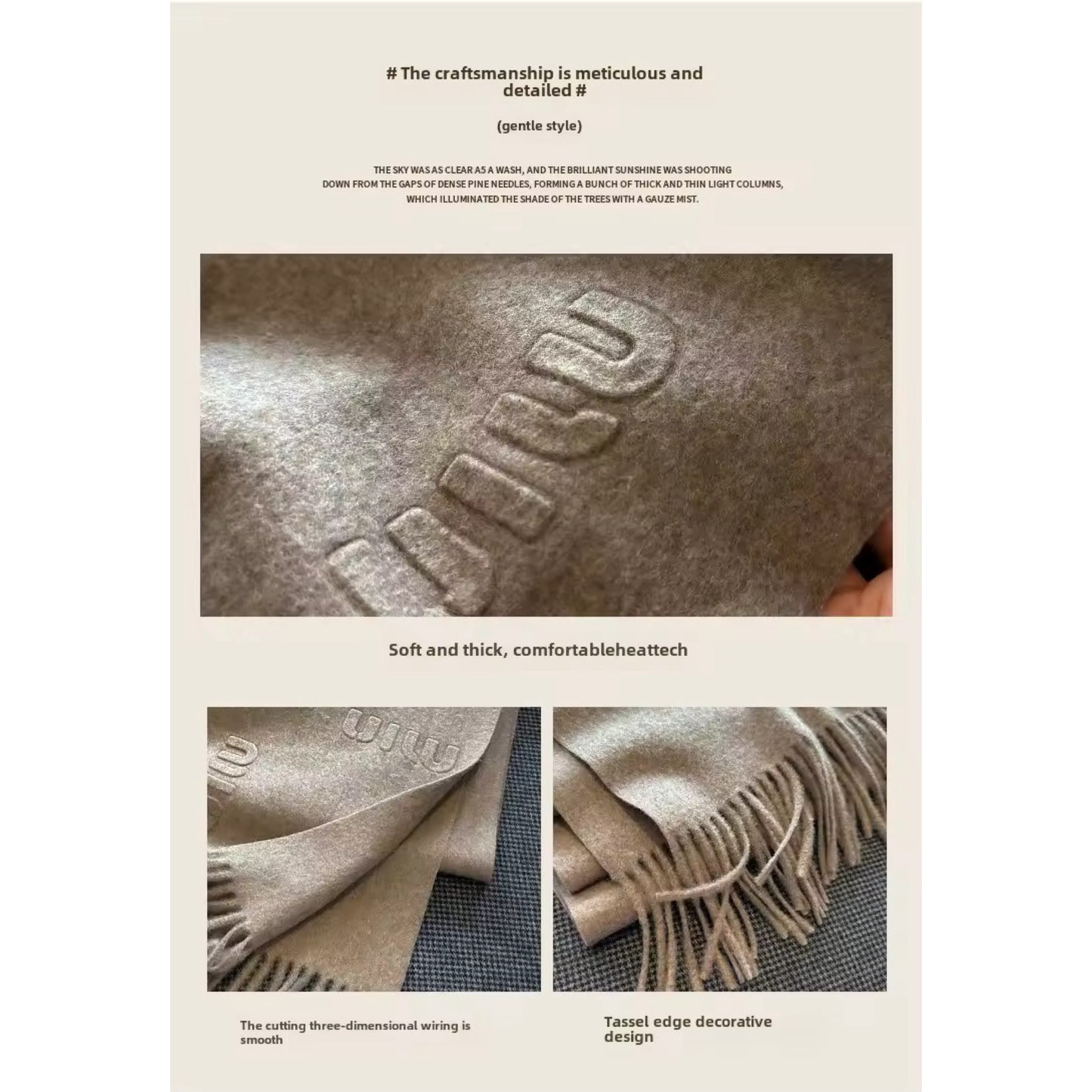 Women & Men Wool Scarf Embossed Simple Warm Muffler Cashmere Thick Fringed Shawl Women Woollen