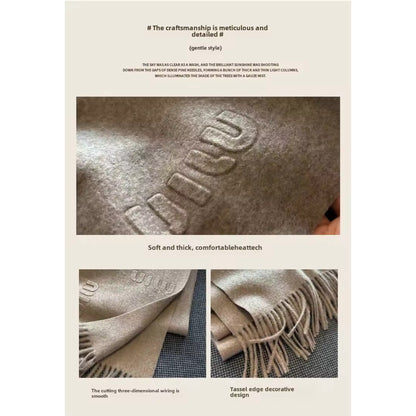 Women & Men Wool Scarf Embossed Simple Warm Muffler Cashmere Thick Fringed Shawl Women Woollen