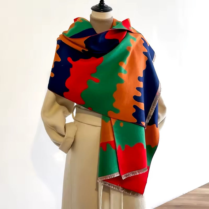 Women Luxurious Cashmere Touch Scarf - Warm Fringe Shawl