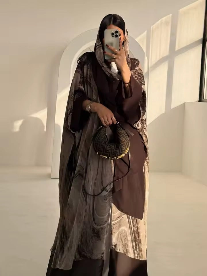 Women Split Abaya Open Front Kaftan Arab Long Robe