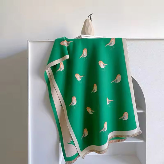 Bird Print Scarf Thickened Warm Cashmere Double Sided Luxury Shawl Women Allure