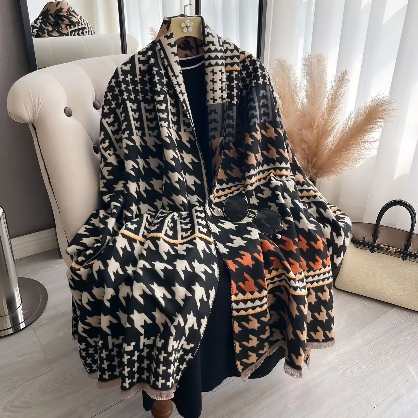 Women Luxurious Cashmere Touch Scarf - Warm Fringe Shawl