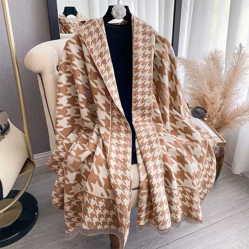 Women Luxurious Cashmere Touch Scarf - Warm Fringe Shawl