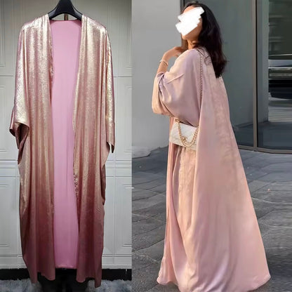 Women Split Abaya Open Front Kaftan Arab Long Robe