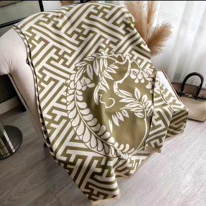 Luxury Women Floral Cashmere Touch Flower Scarf - Warm Fringe Shawl