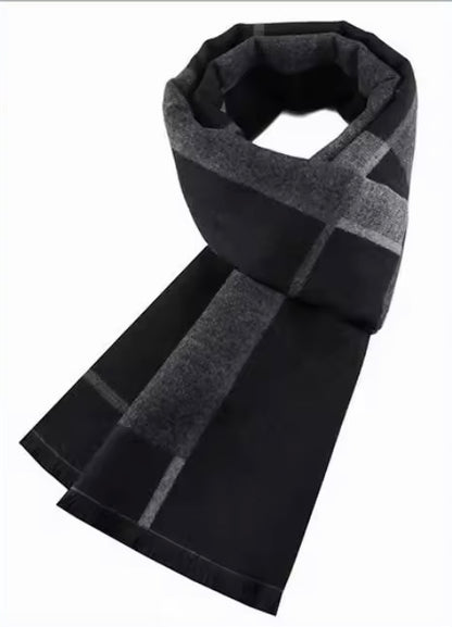 Men & Women Checked Pattern Cashmere Touch Scarf - Warm Fringe Shawl