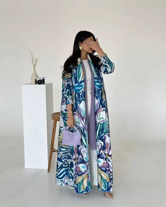 Women Split Abaya Open Front Kaftan Arab Long Robe