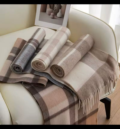 Autumn Winter Plaid Wool Scarf for Men & Women Checked Cashmere Shawl Warm Thickened Neckerchief Korean Versatile Wraps
