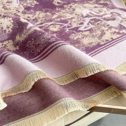 Luxury Women Floral Cashmere Touch Flower Scarf - Warm Fringe Shawl