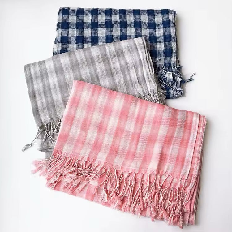 Men & Women Checked Pattern Cashmere Touch Scarf - Warm Fringe Shawl