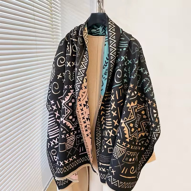 Women Luxurious Cashmere Touch Scarf - Warm Fringe Shawl