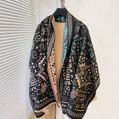 Women Luxurious Cashmere Touch Scarf - Warm Fringe Shawl