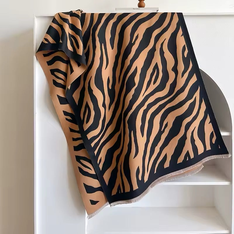 Tiger Print Scarf Thickened Warm Cashmere Shawl Women Allure