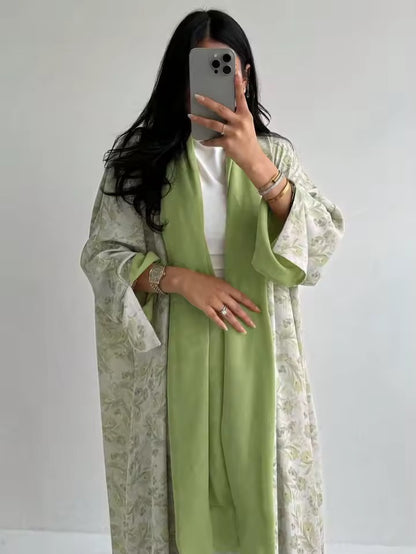 Women Split Abaya Open Front Kaftan Arab Long Robe