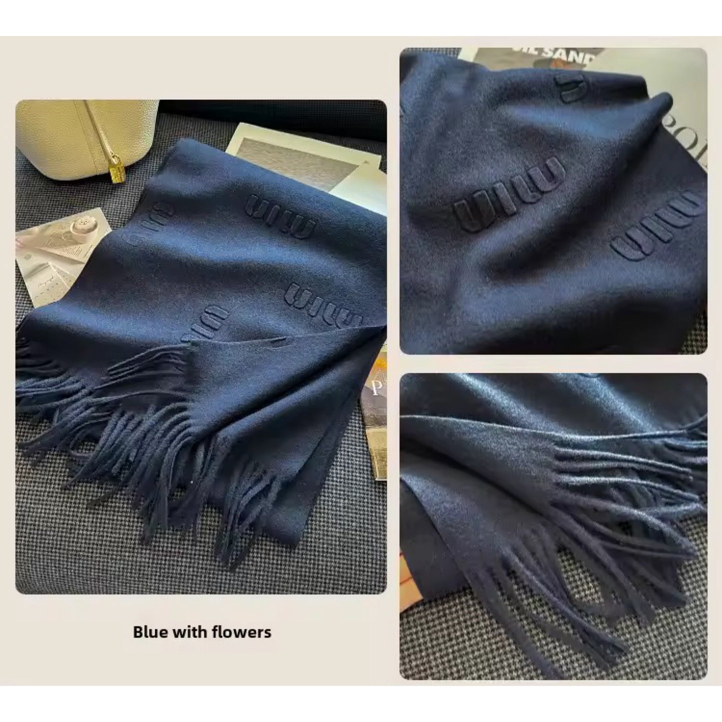 Women & Men Wool Scarf Embossed Simple Warm Muffler Cashmere Thick Fringed Shawl Women Woollen