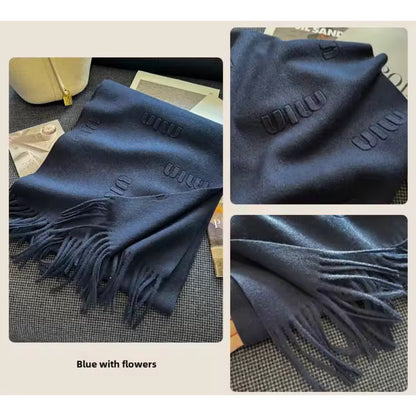 Women & Men Wool Scarf Embossed Simple Warm Muffler Cashmere Thick Fringed Shawl Women Woollen