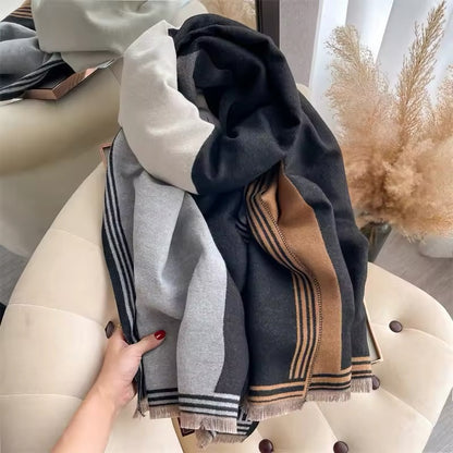 Women Luxurious Cashmere Touch Scarf - Warm Fringe Shawl