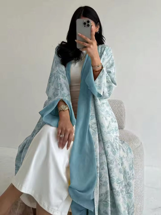 Women Split Abaya Open Front Kaftan Arab Long Robe