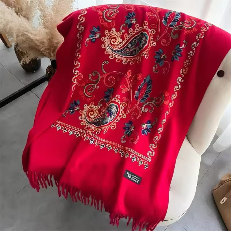 Women Embroidered Scarf Elegant and Versatile for Women Floral Long Shawl