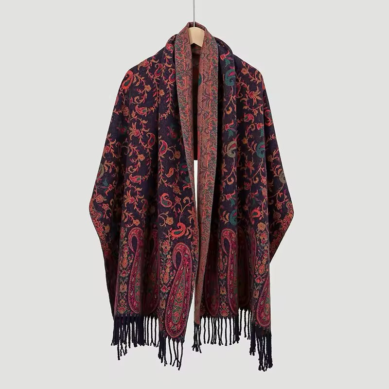 Luxury Women Classic Pashmina Double Sided Cashmere Touch Scarf - Warm Fringe Women Floral Shawl