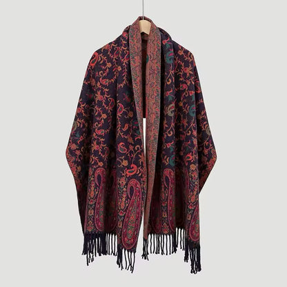 Luxury Women Classic Pashmina Double Sided Cashmere Touch Scarf - Warm Fringe Women Floral Shawl