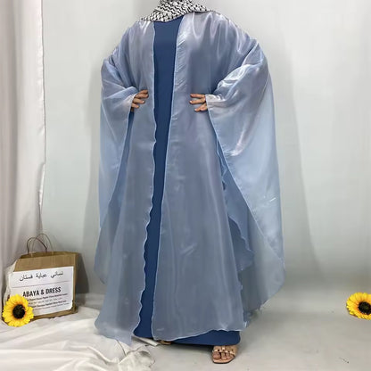 Women Split Abaya Open Front Kaftan Arab Long Robe