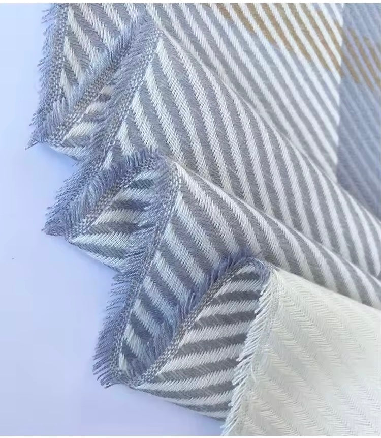 Men & Women Checked Pattern Cashmere Touch Scarf - Warm Fringe Shawl