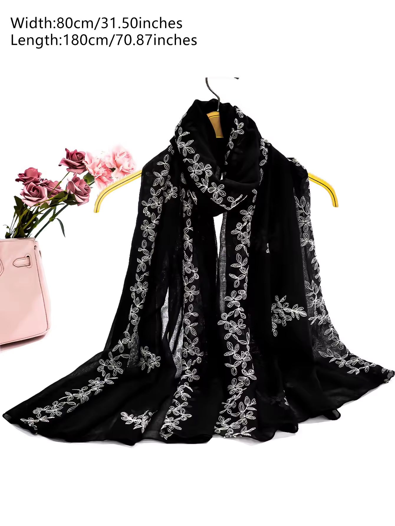 Women Embroidered Scarf Elegant and Versatile for Women Floral Shawl