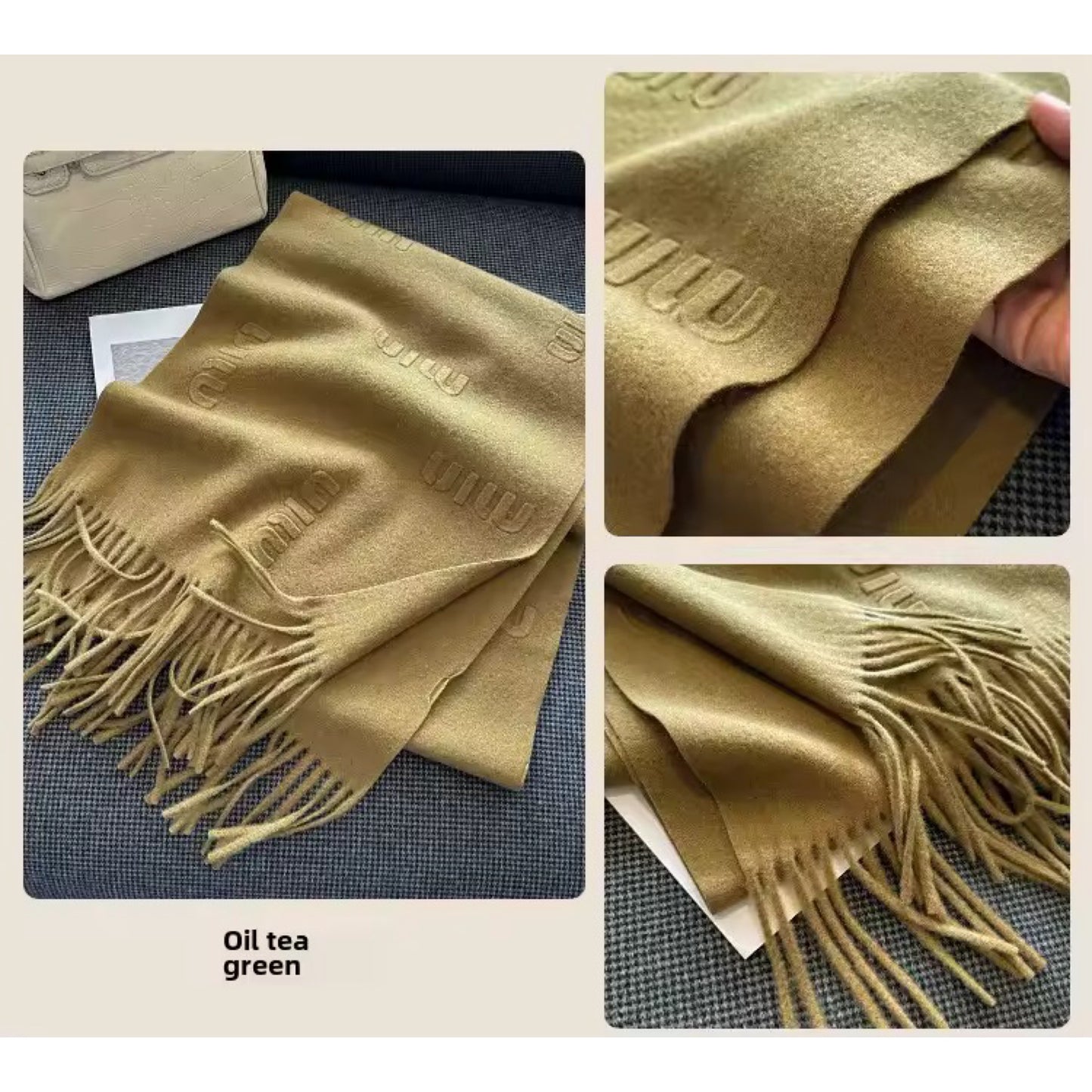 Women & Men Wool Scarf Embossed Simple Warm Muffler Cashmere Thick Fringed Shawl Women Woollen