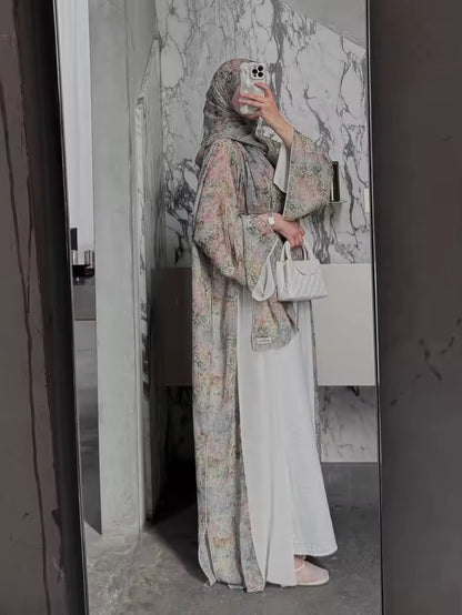 Women Split Abaya Open Front Kaftan Arab Long Robe